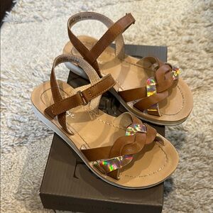 Brown Kids Sandals with Holographic Detail